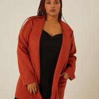 Curve Open Front Coat Plus Size Outerwear Rust 1XL -2020AVE