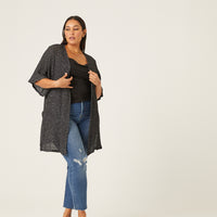 Curve Open Front Knit Cardigan Plus Size Outerwear -2020AVE