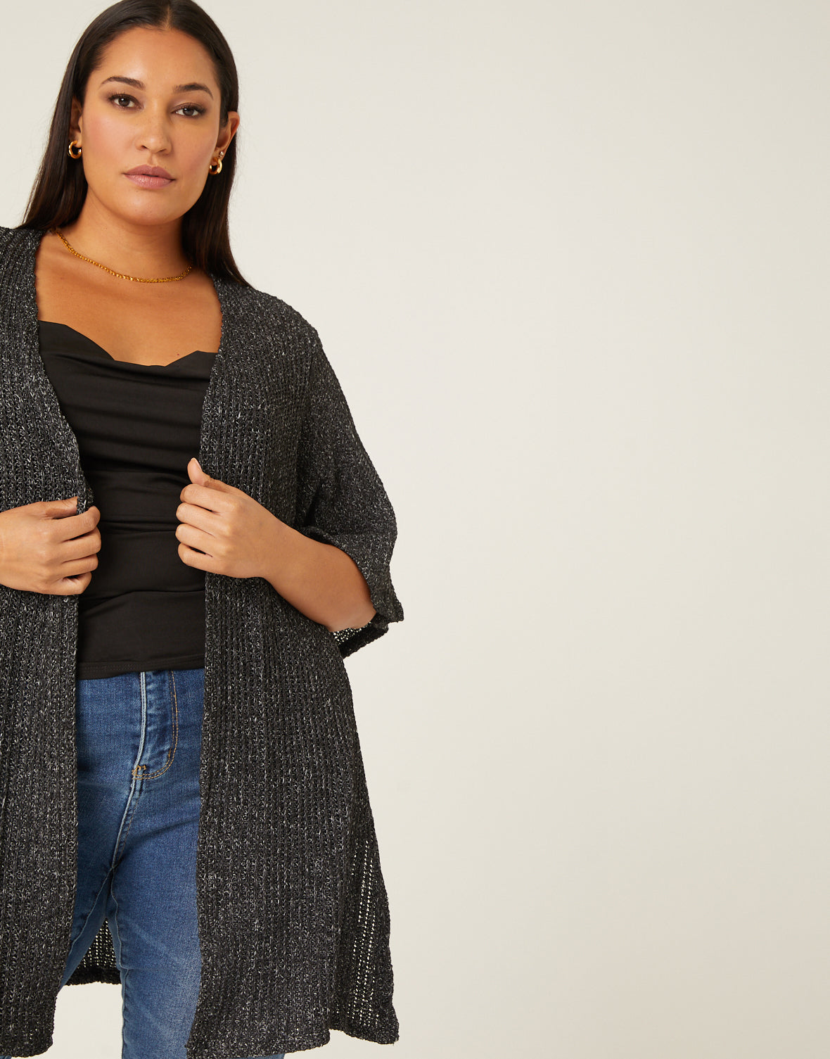 Full Size Hooded Knit Open Front Cardigan Plus Size