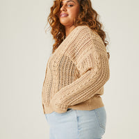 Curve Open Knit Button Cardigan Plus Size Outerwear -2020AVE