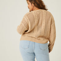 Curve Open Knit Button Cardigan Plus Size Outerwear -2020AVE