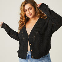Curve Open Knit Button Cardigan Plus Size Outerwear -2020AVE