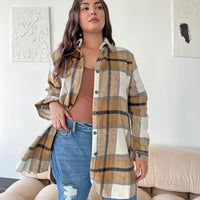 Curve Oversized Plaid Shirt Jacket Plus Size Outerwear -2020AVE