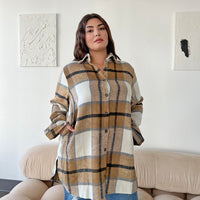 Curve Oversized Plaid Shirt Jacket Plus Size Outerwear -2020AVE