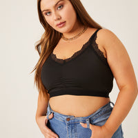 Curve Padded Lace Trim Bralette Plus Size Intimates Black 1XL -2020AVE