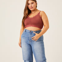 Curve Padded Lace Trim Bralette Plus Size Intimates Mauve 1XL -2020AVE
