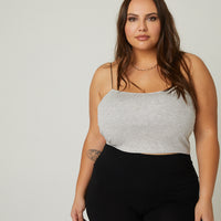 Curve Padded Spagetti Strap Camisole Plus Size Tops Heather Gray Plus Size One Size -2020AVE