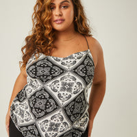 Curve Paisley Bandana Print Tank Plus Size Tops Black 1XL -2020AVE