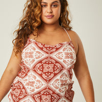 Curve Paisley Bandana Print Tank Plus Size Tops Rust 1XL -2020AVE