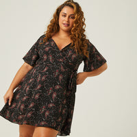 Curve Paisley Print Wrap Dress Plus Size Dresses Black 1XL -2020AVE