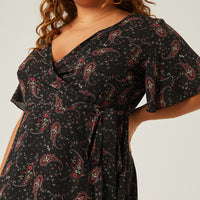 Curve Paisley Print Wrap Dress Plus Size Dresses -2020AVE