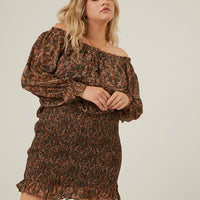 Curve Paisley Smocked Mini Dress Plus Size Dresses -2020AVE