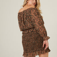 Curve Paisley Smocked Mini Dress Plus Size Dresses -2020AVE