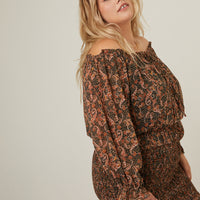 Curve Paisley Smocked Mini Dress Plus Size Dresses -2020AVE