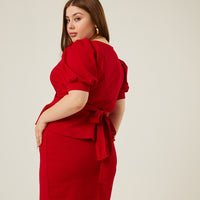 Curve Peplum Tie Belt Dress Dresses -2020AVE