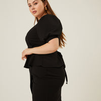 Curve Peplum Tie Belt Dress Dresses -2020AVE