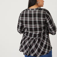 Curve Plaid Baby Doll Blouse Plus Size Tops -2020AVE
