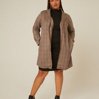 Curve Plaid Long Coat Plus Size Outerwear -2020AVE