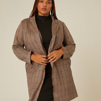 Curve Plaid Long Coat Plus Size Outerwear -2020AVE