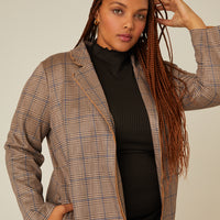 Curve Plaid Long Coat Plus Size Outerwear -2020AVE