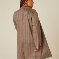 Curve Plaid Long Coat Plus Size Outerwear -2020AVE