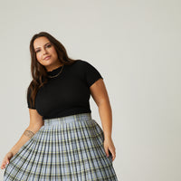 Curve Plaid Pleated Skirt Plus Size Bottoms -2020AVE