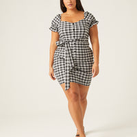Curve Plaid Puff Sleeve Dress Plus Size Dresses -2020AVE