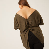 Curve Plain and Simple Twist Back Tee Plus Size Tops -2020AVE