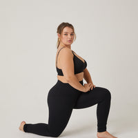 Curve Pocket Leggings Plus Size Bottoms Black XL -2020AVE