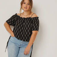 Curve Printed Pattern Off Shoulder Top Plus Size Tops -2020AVE