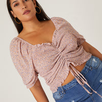 Curve Puff Sleeve Floral Top Plus Size Tops Mauve 1XL -2020AVE