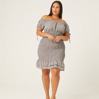 Curve Puff Sleeve Smocked Dress Plus Size Dresses -2020AVE