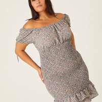 Curve Puff Sleeve Smocked Dress Plus Size Dresses Blue 1XL -2020AVE