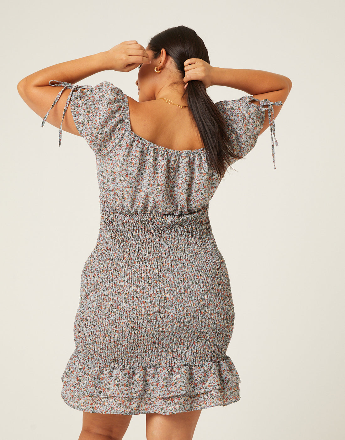 Curve Puff Sleeve Smocked Dress Plus Size Dresses -2020AVE