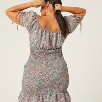 Curve Puff Sleeve Smocked Dress Plus Size Dresses -2020AVE