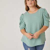 Curve Puff Sleeve Woven Blouse Plus Size Tops Sage 1XL -2020AVE