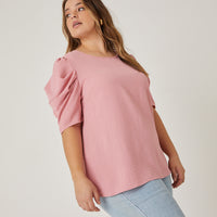 Curve Puff Sleeve Woven Blouse Plus Size Tops Mauve 1XL -2020AVE