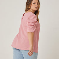 Curve Puff Sleeve Woven Blouse Plus Size Tops -2020AVE