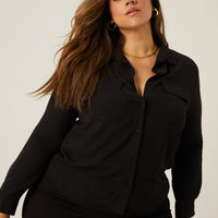 Curve Relaxed Button Up Shirt Plus Size Tops -2020AVE