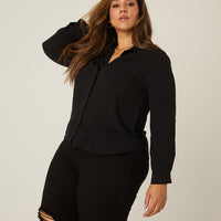 Curve Relaxed Button Up Shirt Plus Size Tops -2020AVE