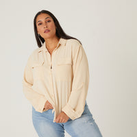Curve Relaxed Button Up Shirt Plus Size Tops -2020AVE