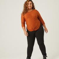 Curve Rib Knit 3/4 Top Plus Size Tops Rust 1XL -2020AVE