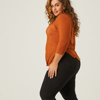 Curve Rib Knit 3/4 Top Plus Size Tops -2020AVE