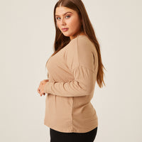 Curve Rib Knit Long Sleeve Top Plus Size Tops -2020AVE