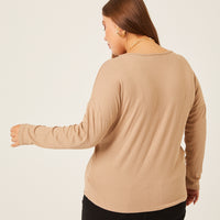 Curve Rib Knit Long Sleeve Top Plus Size Tops -2020AVE