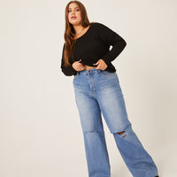 Curve Rib Knit Long Sleeve Top Plus Size Tops -2020AVE