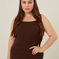 Curve Rib Knit Tank Plus Size Tops Brown 1XL -2020AVE
