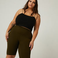 Curve Ribbed Bike Shorts Plus Size Bottoms Olive 1XL/2XL -2020AVE