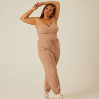 Curve Ribbed Knit Matching Set Plus Size Matching Sets Taupe 1XL -2020AVE