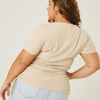 Curve Ribbed Side Ruched Tee Plus Size Tops -2020AVE
